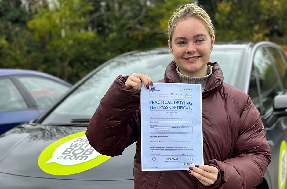 Antonia Billington with her Driving Test Pass Certificate